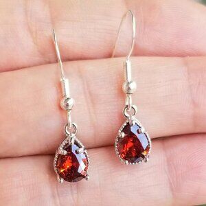 Sterling Silver Garnet Dangle Earrings January Birthstone Garnet Jewelry